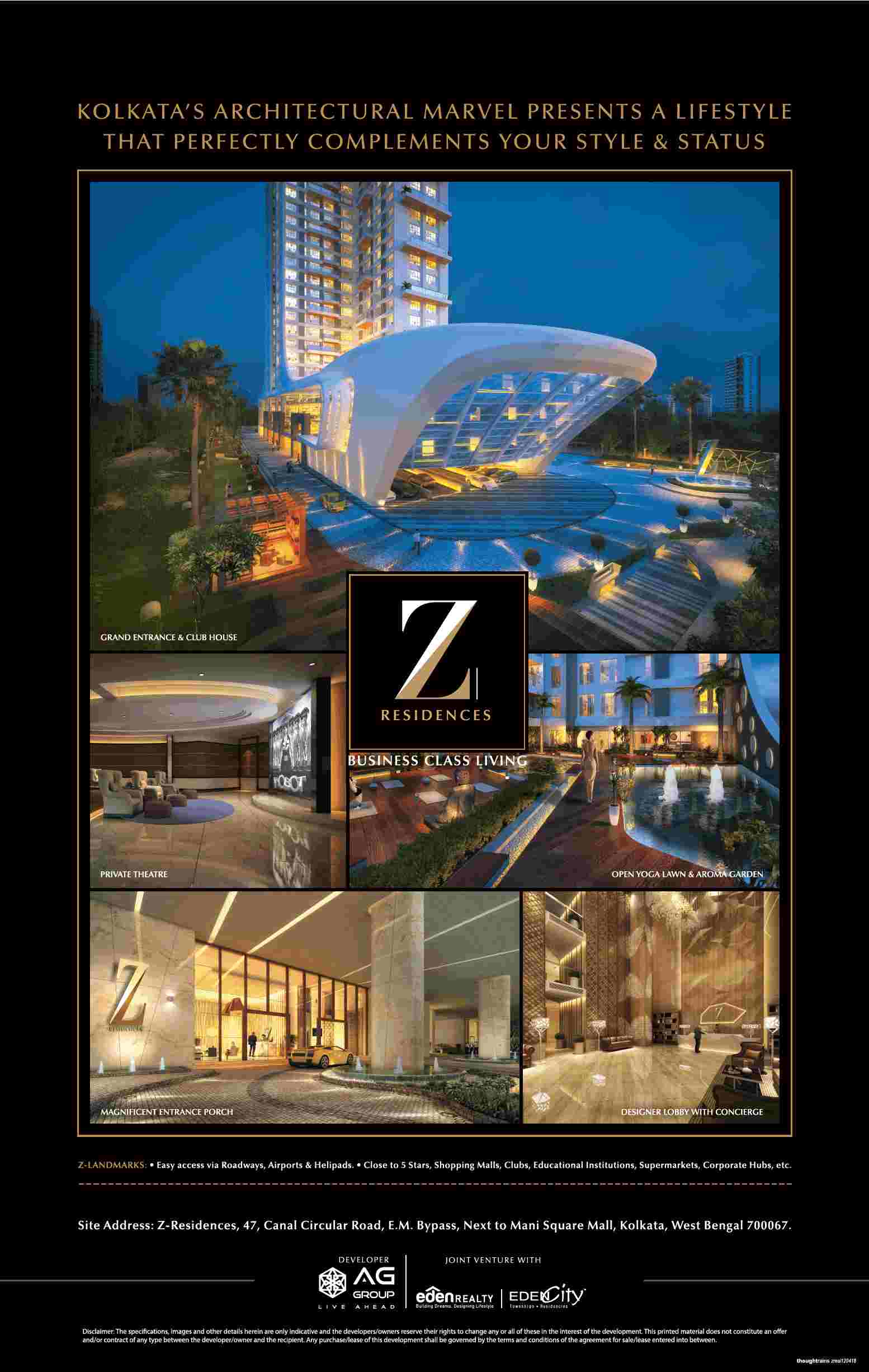 Enjoy business class living at AG Z Residences in Kolkata Update